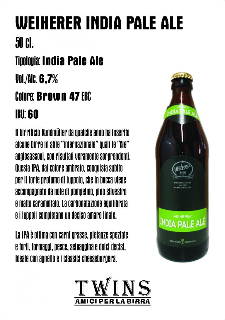 WEIHERER INDIA PALE ALE - 50 cl. BRAUEREI KUNDMÜLLER