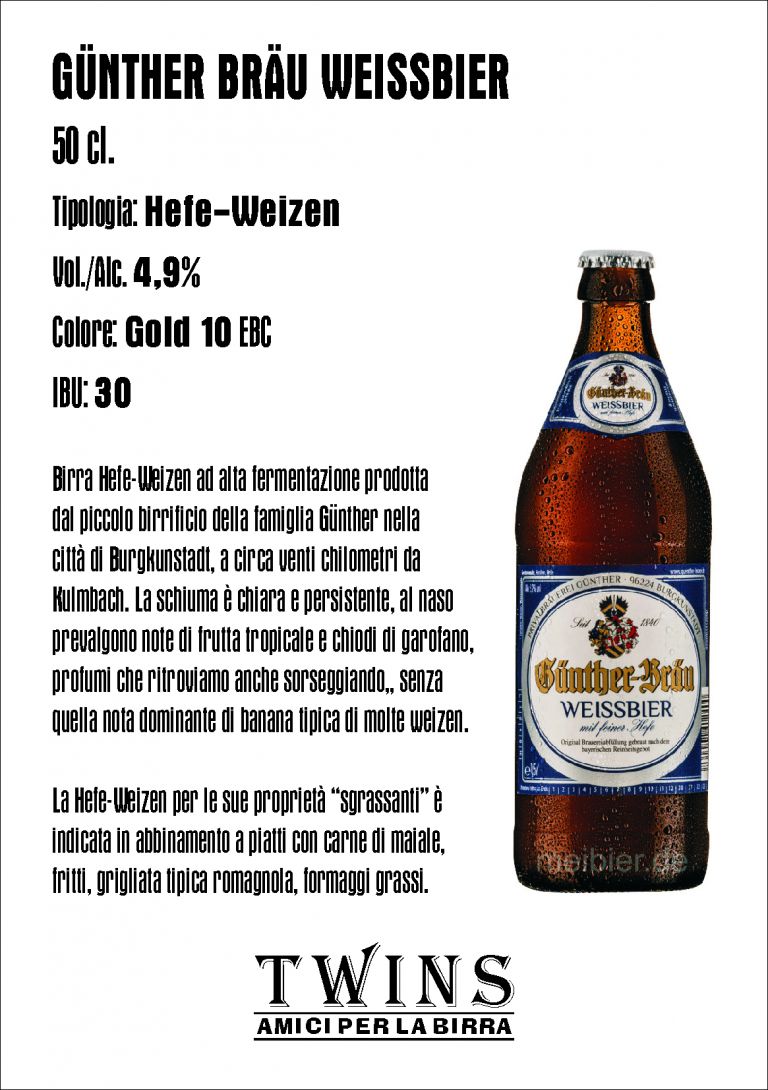 GÜNTHER BRÄU WEISSBIER - 50 cl. PRIVATBRAUEREI GÜNTHER