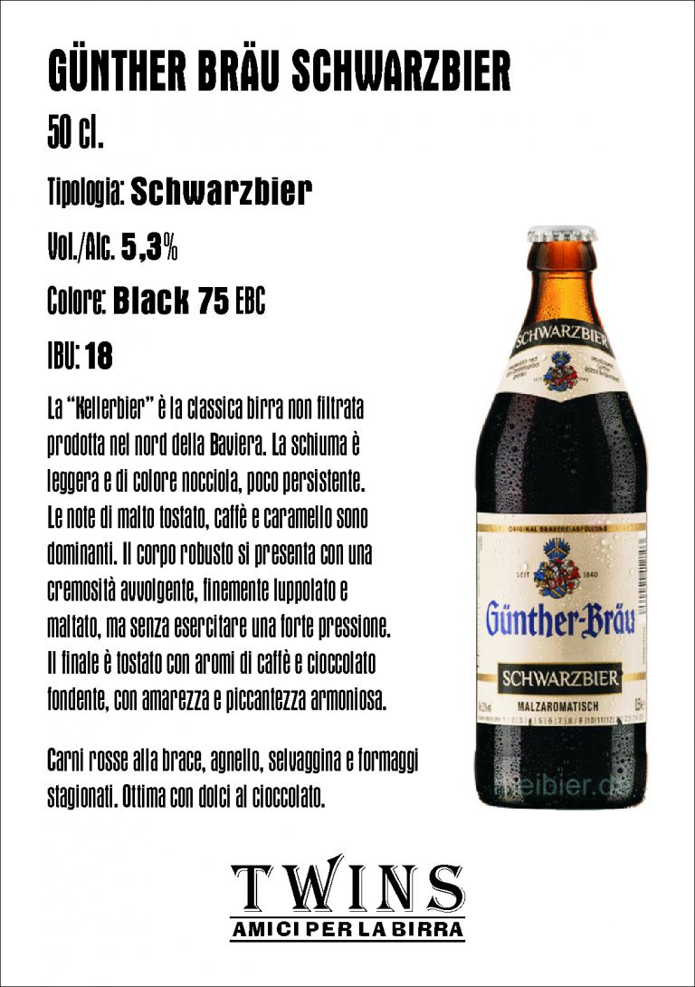 GÜNTHER BRÄU SCHWARZBIER - 50 cl. PRIVATBRAUEREI GÜNTHER