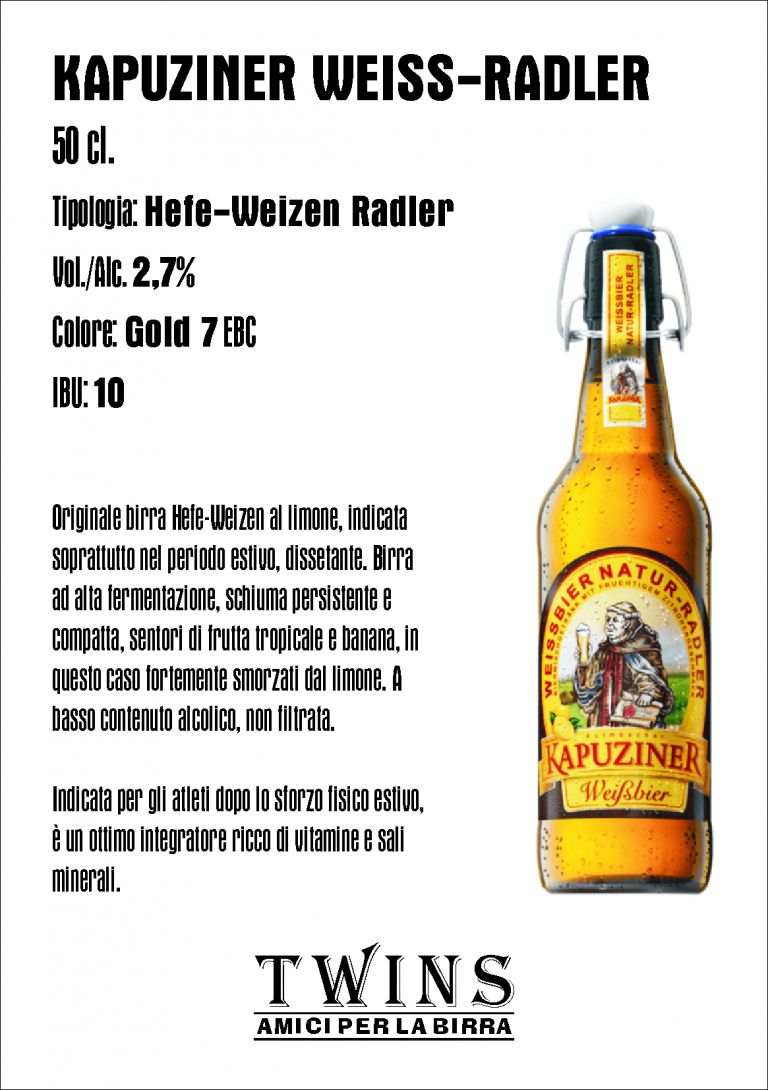 KAPUZINER WEISSBIER NATUR-RADLER - 50 cl. KAPUZINERBRÄU